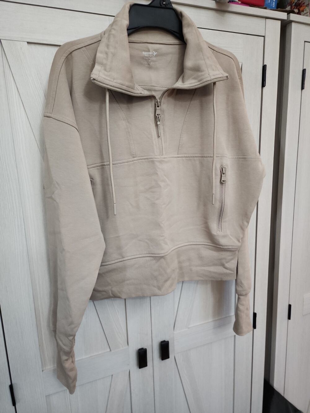 Old Navy Active Dynamic Fleece Womens Size Small Tan 1/2 Zip Collared Zip Pocket